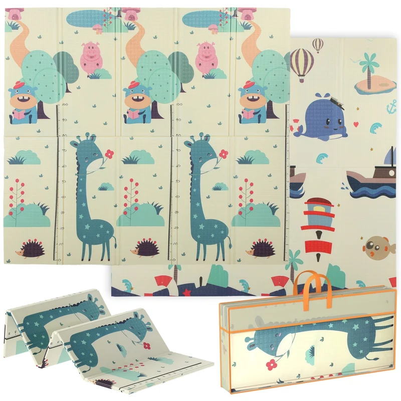 Tappeto Gioco per Bambini 0-6 Anni in XPE Multicolore a Tema Animali Impermeabile e Resistente per Casa, 196x176x1.5 cm