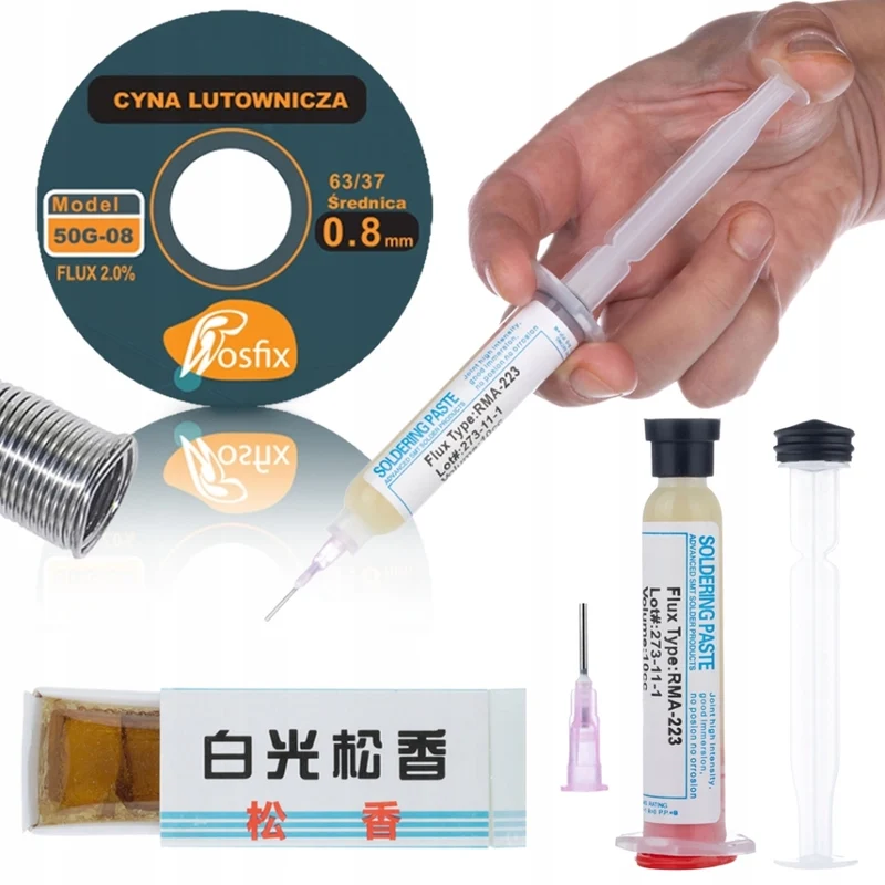 Set Saldatura Rosfix MicroFlux 3 in 1 – Stagno Sn63Pb37 0,8 mm 50g, Flux RMA-223, Colofonia 15g | Elettronica, SMD, PCB