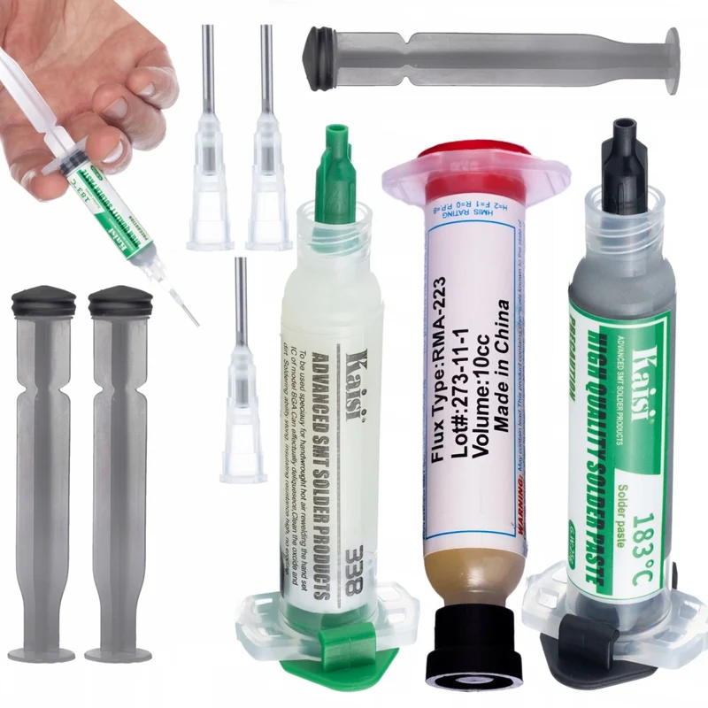 Set di Saldatura Flux 338 + Stagno Liquido 183°C + 2x Pistone, 2x Ago – Alta Qualità, Precisione, Versatilità