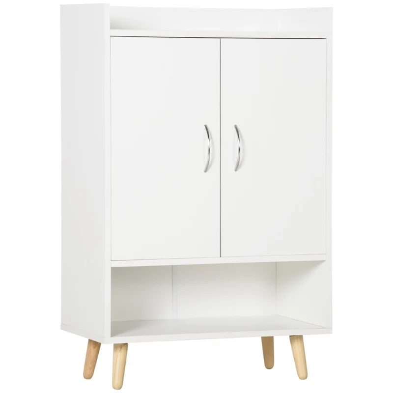 Mobile Scarpiera Salvaspazio in Legno Bianco con Ripiano Aperto per Ingresso Casa, Design Moderno 60x30x92cm