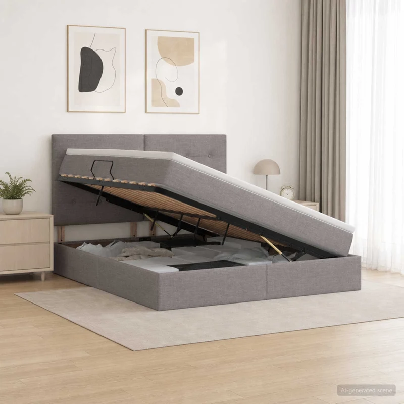 Letto con contenitore e materasso Tortora 140 x 200 cm Tessuto 3459510