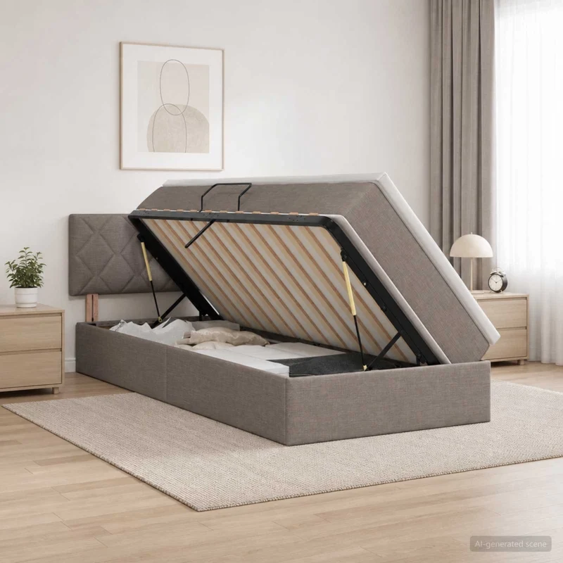 Letto con contenitore LED e materasso Tortora 100 x 200 cm 3459108