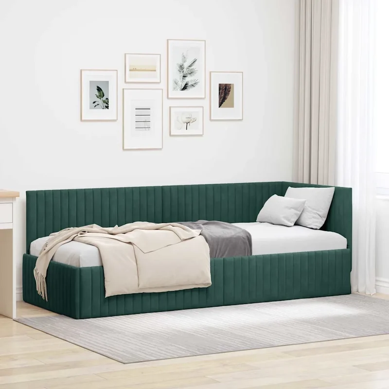 Cornice del letto ad angolo Verde Scuro 80 x 200 cm Velluto 42016248