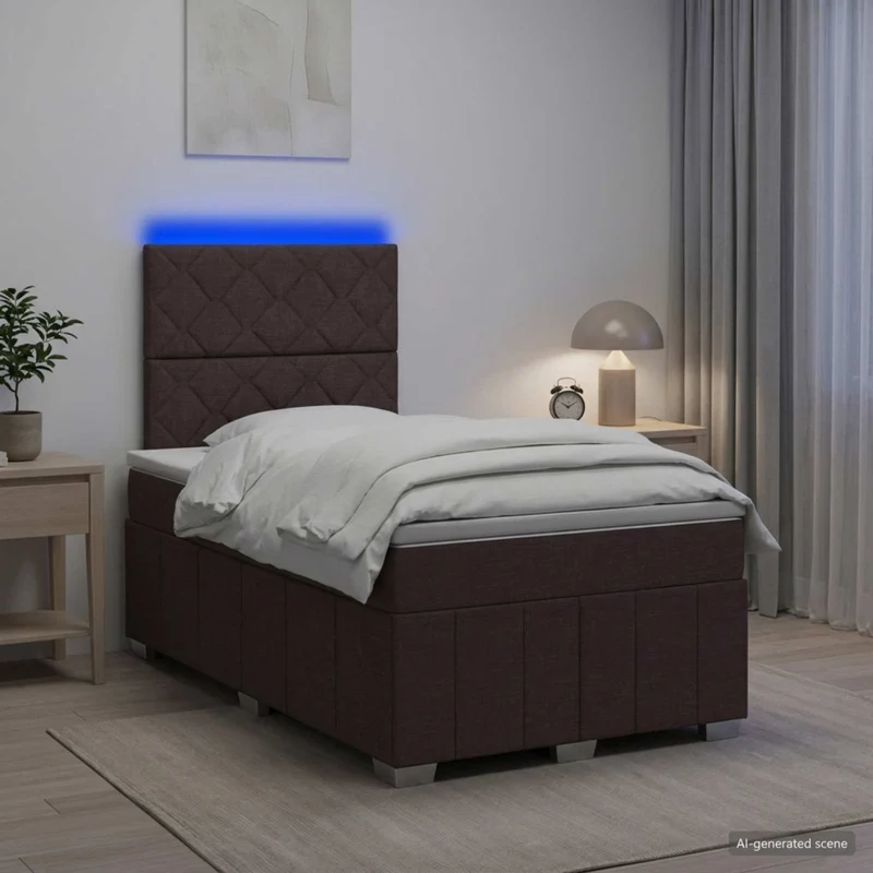 Letto Box Spring LED con Materasso Marrone Scuro 120 x 200 cm 3455587