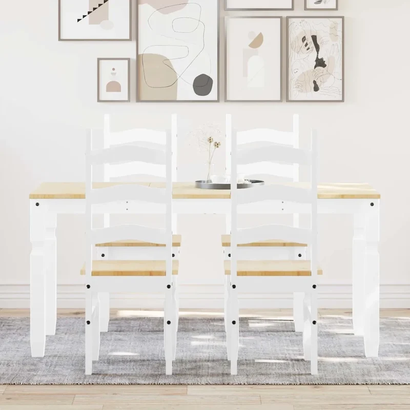 Set da Pranzo 5 pz Panama Bianco in Legno Massello di Pino 3345205