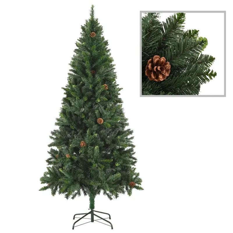 Albero di Natale Preilluminato con Pigne Verde 210 cm 3077745