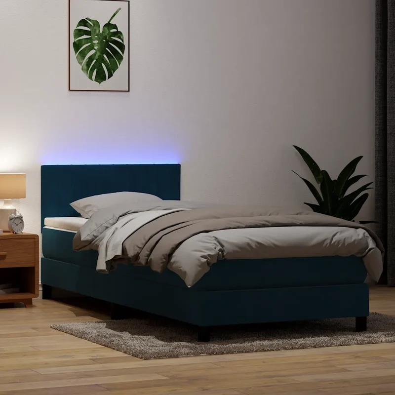 Letto a Molle con Materasso e LED Blu Scuro 80x210 cm Velluto 3317053