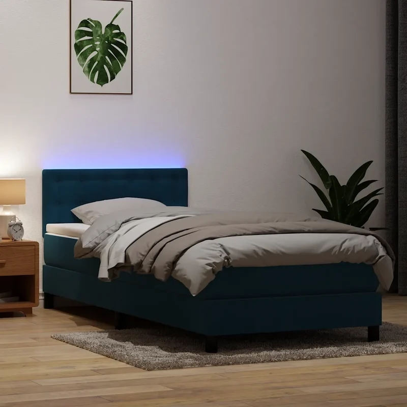Letto a Molle con Materasso e LED Blu Scuro 80x210 cm Velluto 3317245