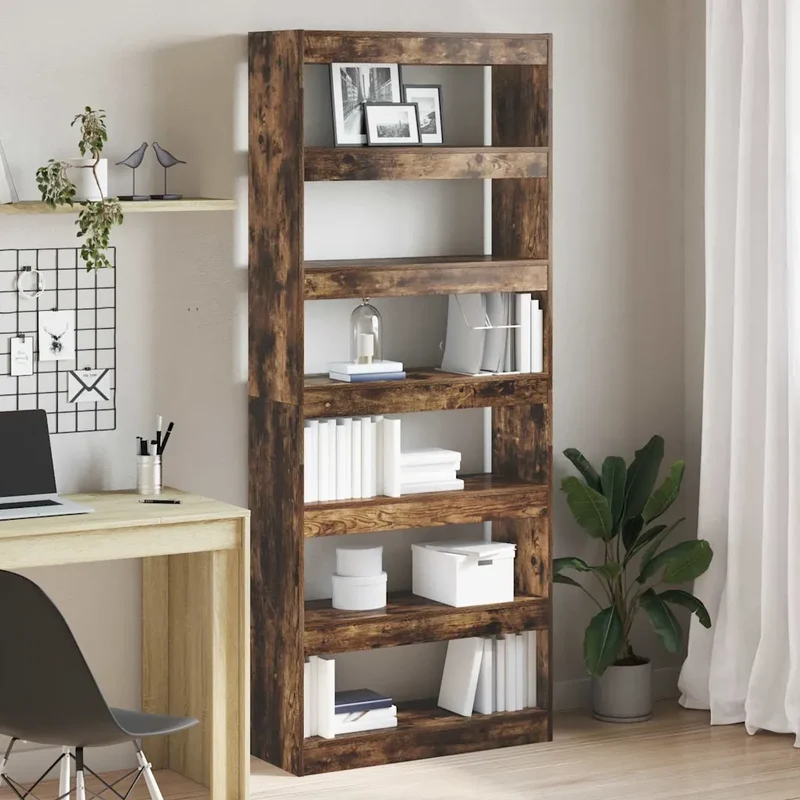 Armadio per Libri 6 livelli 80 x 30 x 198 cm Rovere fumé 3333920
