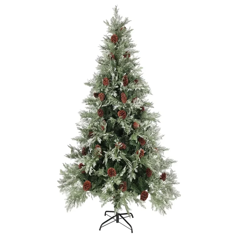 Albero di Natale con Luci e Pigne Verde e Bianco 225cm PVC e PE 3094566