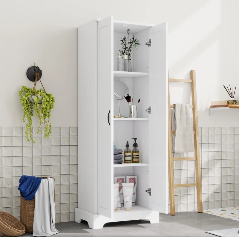Colonna bagno 56 x 40 x 170 cm in MDF bianco con 2 ante e ripiani regolabili