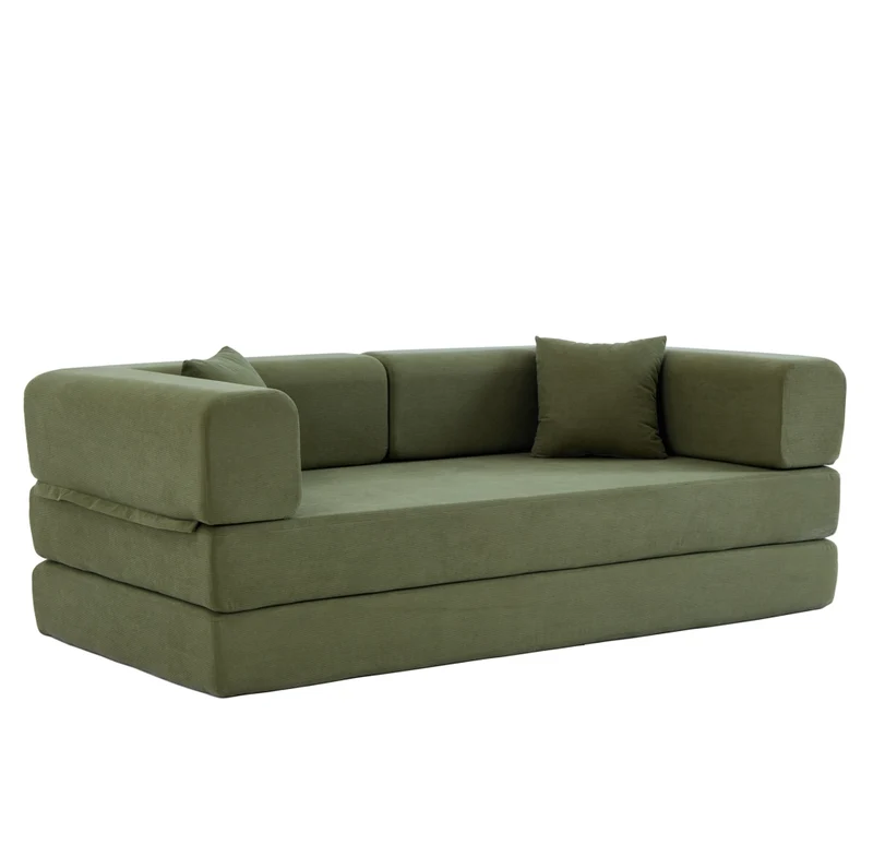 Divano letto pieghevole da terra 3 posti con braccioli riposizionabili; 200x100x70 cm; verde