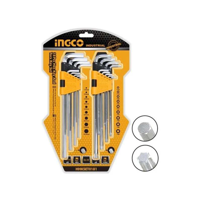 Set 9 chiavi esagonali e 9 torx lunghe Ingco