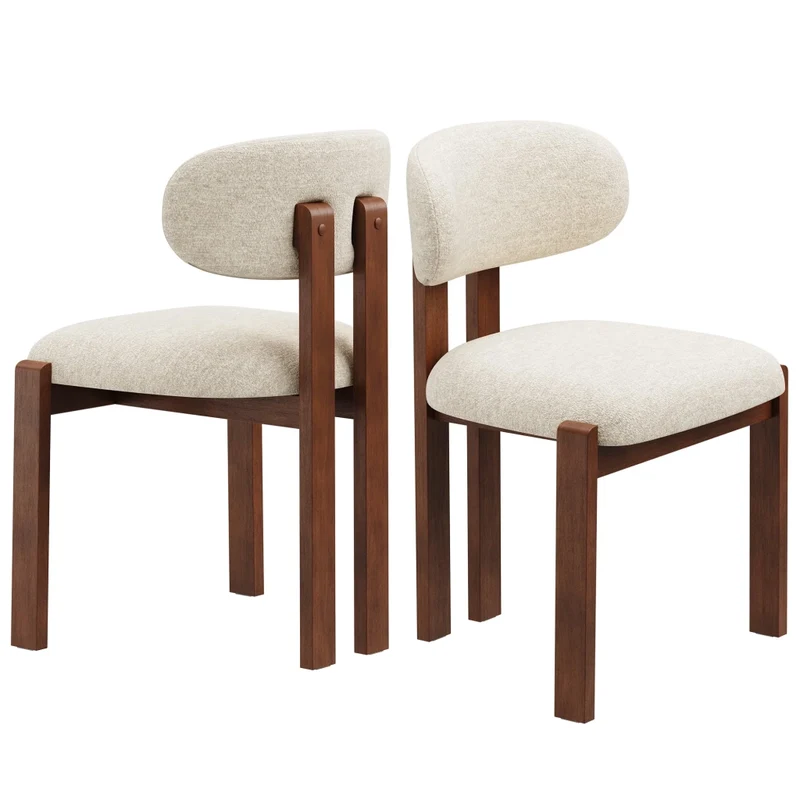 Set di 2 sedie da pranzo in ciniglia, legno massello marrone, seduta confortevole, stile nordico, beige