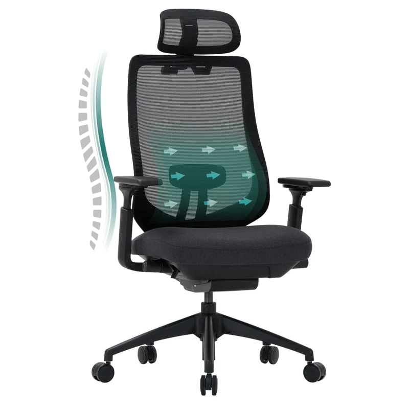 Sedia da Ufficio con Braccioli 4D e Seduta Regolabile Avanti-Indietro, Comfort Ottimale - Nero
