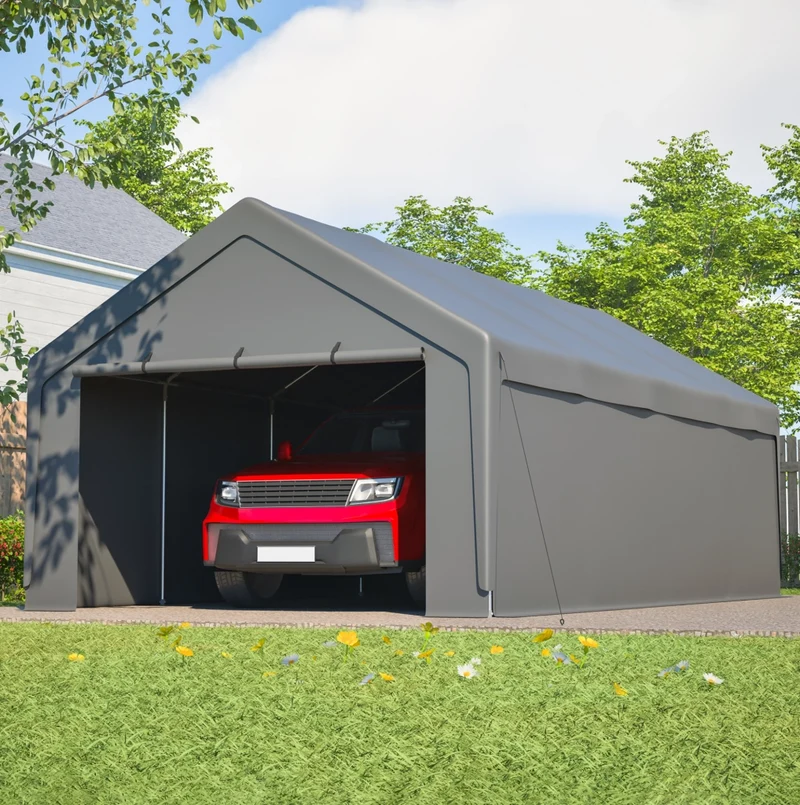 Carport 400x765x311 cm con pareti laterali rimovibili; grigio