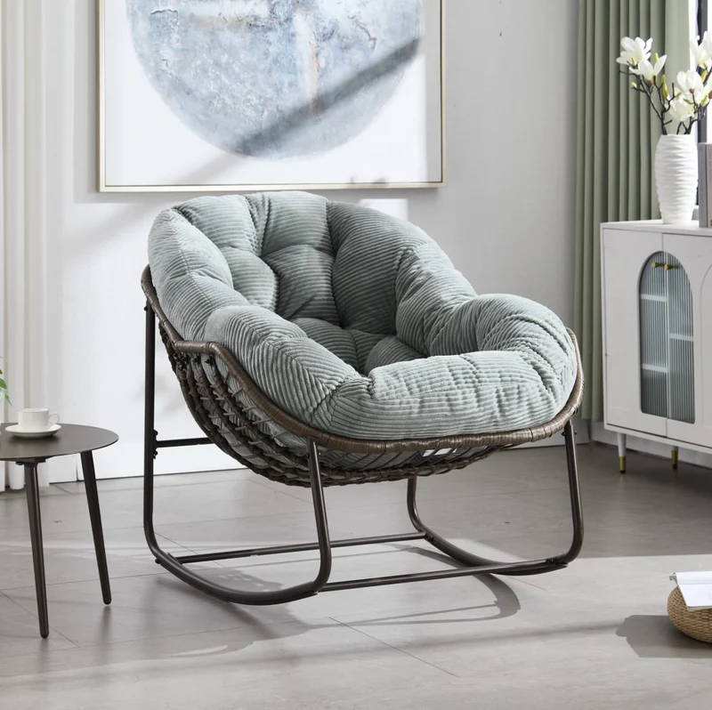 Sedia a dondolo in rattan sintetico con cuscino; 78 x 106 x 90 cm; verde