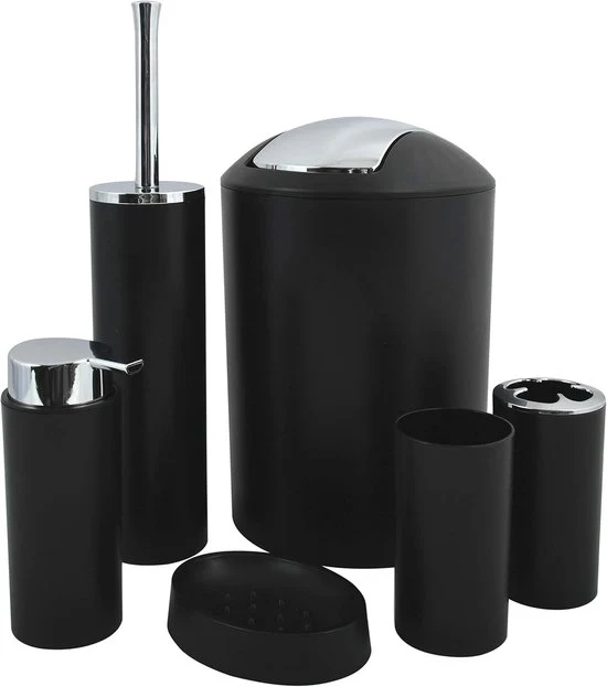 Set da bagno - 6 accessori diversi - materiale in materiale nero