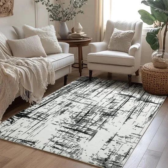 Tappeto morbido - moderno a strisce - 120 x 160 cm - grigio/bianco/nero