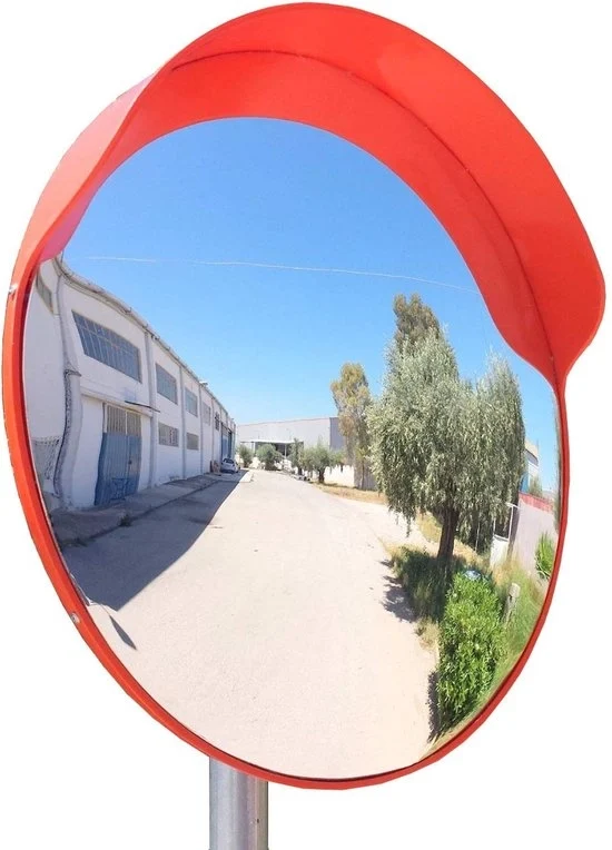 Specchio di sicurezza per esterno - Specchio di sicurezza con forma arrotondata - Specchio di sicurezza per eliminare angoli morti - Caratteristiche: diametro 40 cm, altezza 20 cm, materiale plastico, inclinazione 45°