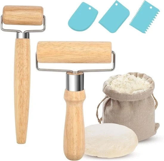 Rotolo di impasto con schiacciatori di impasto - Legno - 2 pezzi