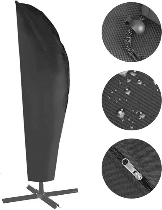 Parasole in Ossidiana Impermeabile Oxford Stoffa 420D, Copertura Paraplu 265 x 70cm con Cerniera e Cinturino di Regolazione - Nero - Kit di Protezione per Parasole e Parasole da Tenda