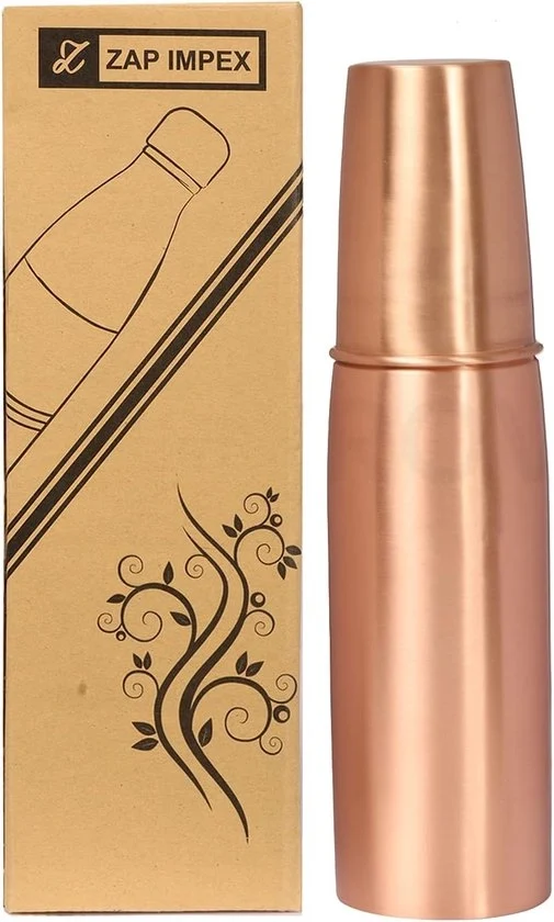 Fusto di Cobre con Vetro - Benefici Ayurvedici - 1 Pezzo - Cobre Puro
