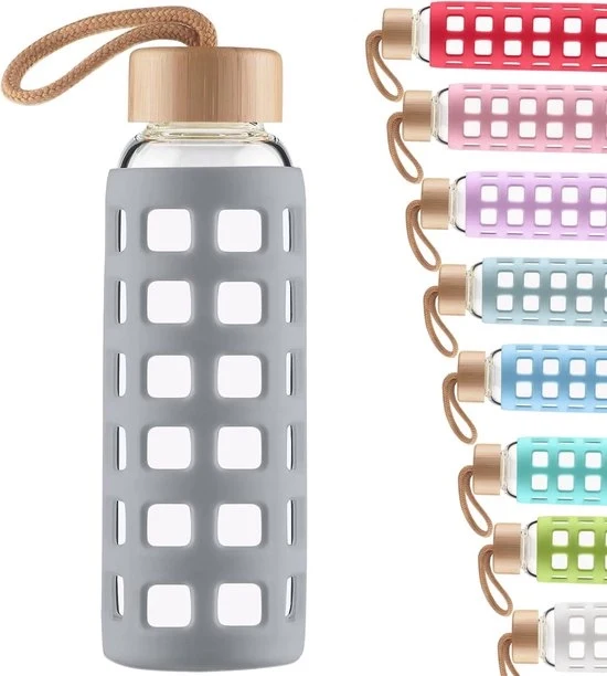 Bottiglia Sport per Idratazione con Copertura in Bambù - 1000 ml - Grigio - Sostenibile