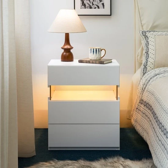 Scrivania con LED - Pannello in Acrilico - 3 Comparti - Illuminazione LED - Pedane di Stabilità