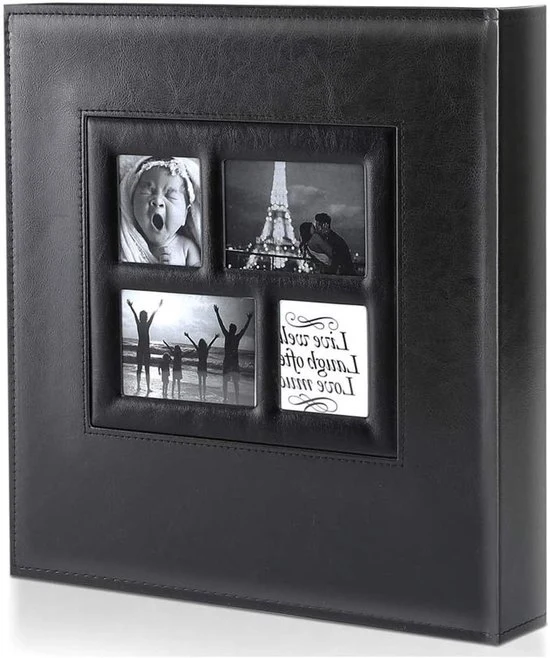 Insteekalbum vintage stijl - voor 500 foto's - zwart - leer - 10 x 15 cm