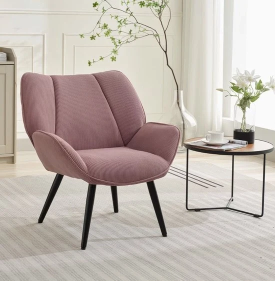 Sedile Accessorio Wingback con Pelle Corduroy - Fauteuil Lounge con Alto Schienale, Piedi in Metallo e Design Ergonomico - Camera da Pranzo, Camera da Letto o Sala