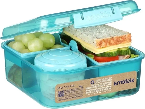 Borsa portatile con contenitori - Cassetto per pane per la scuola - 1 unità - Pietra blu-verde - 1,25 litri