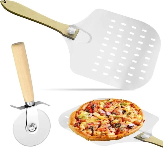 Set di spatole perforate e taglierino per pizza fatta in casa - 2 pezzi - alluminio