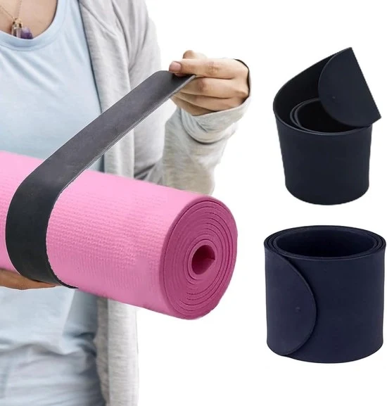Mat per yoga con cinturino e cinturino pieghevole - extra largo e pesante - nero