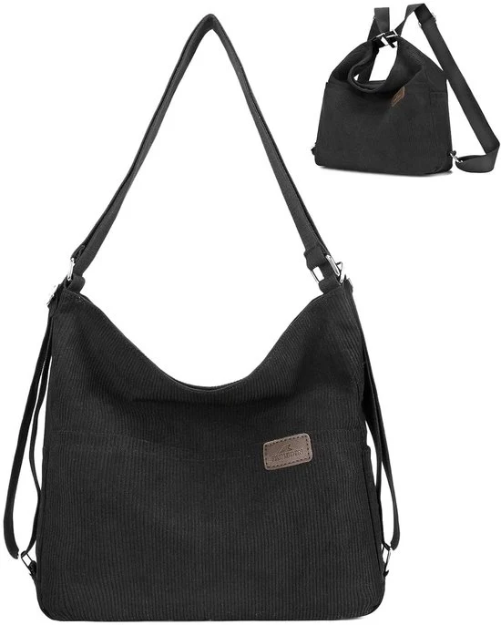 Borsa corduroy multifunzionale - spalla e zaino in un unico - 1 pezzo - marrone