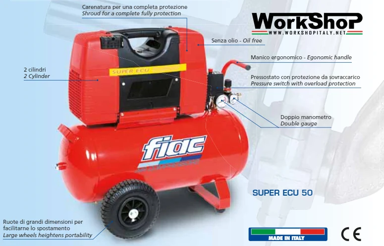Compressore d’aria coassiali senza olio FIAC SUPER ECU 50 50lt 2Hp