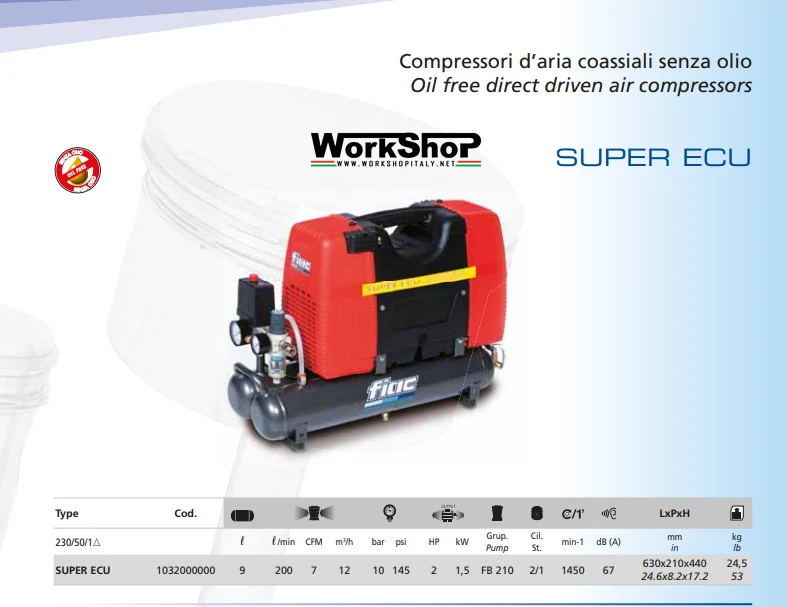 Compressore portatile FIAC SUPER ECU 9lt 2Hp