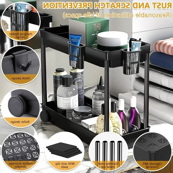 Organizzatore per sottocassa - 2 livelli - 8 ganci - 4 contenitori da appendere per cucina e bagno