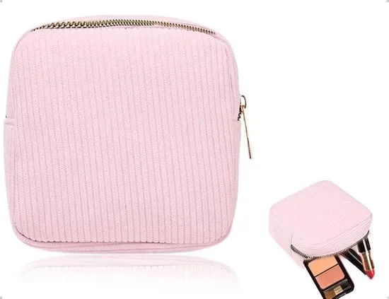 Tas di stoccaggio con chiusura a cerniera - tasmake-up pratico - rosa - corduroy - 12x12 cm