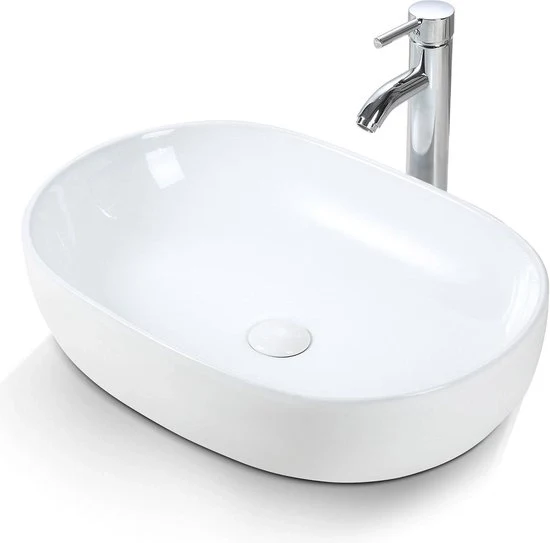 Wastafellova ovale in ceramica - lavabo per bagno e watercloset - stile moderno - 590 × 410 × 145 mm - senza vasca