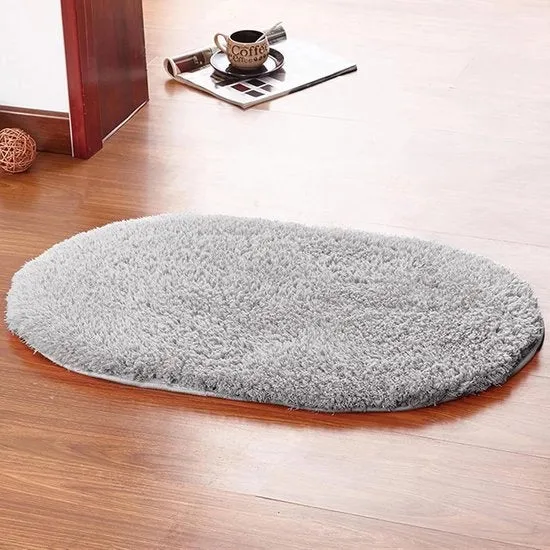 Tappeto Antiscivolo e Assorbente Ovale - 1 pezzo - Grigio Chiaro - Microfibra - 80 x 120 cm