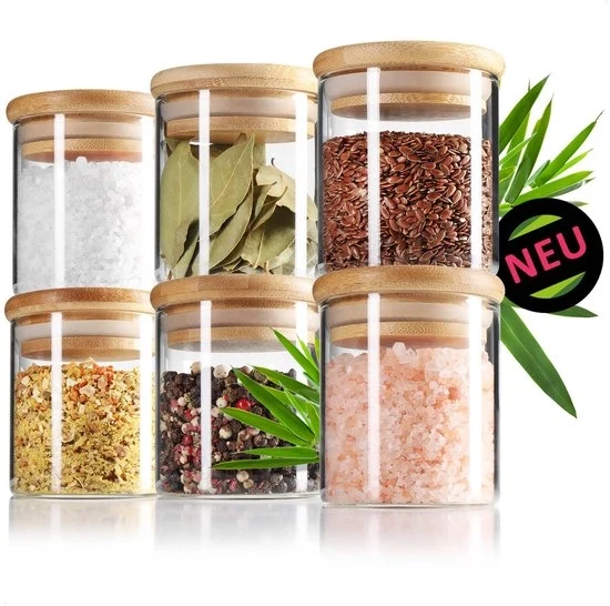 Set di contenitori in vetro con coperchio in bambù - set da 6 - beige - vetro borosilicato