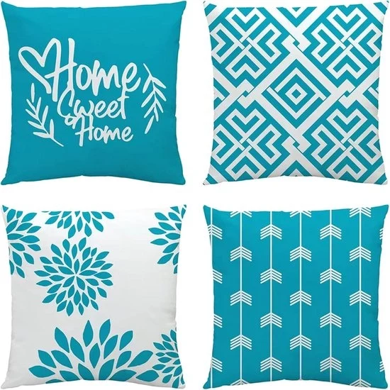 Zachte Kussenhoes Set van 4 - Turquoise - 45x45 cm - Modern en Decoratief