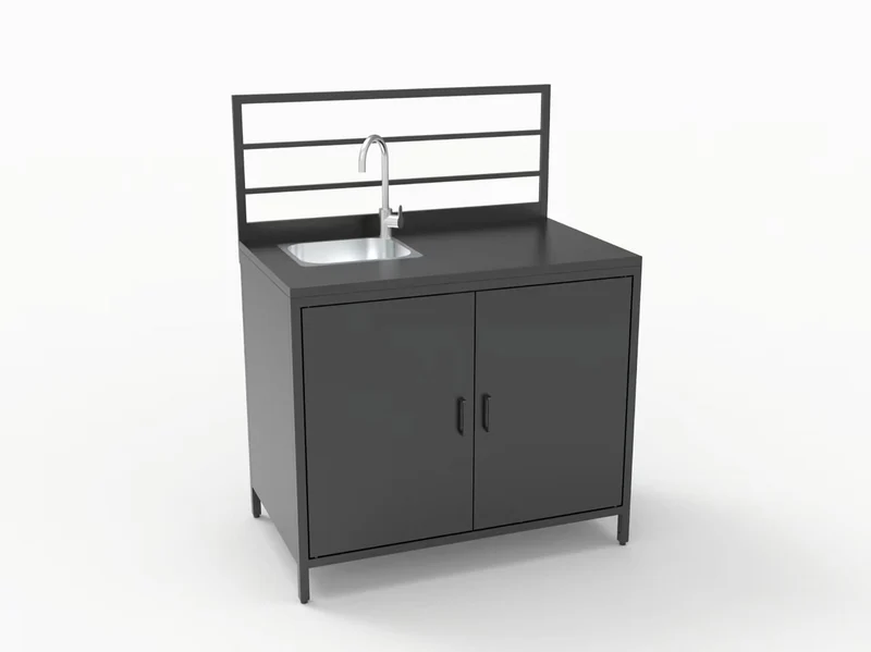 Modulo Componibile Lavello Ompagrill con Rubinetto in Acciaio Inox 100x61,5x130 cm con Piano di Lavoro e Armadietto in Alluminio Verniciato Nero