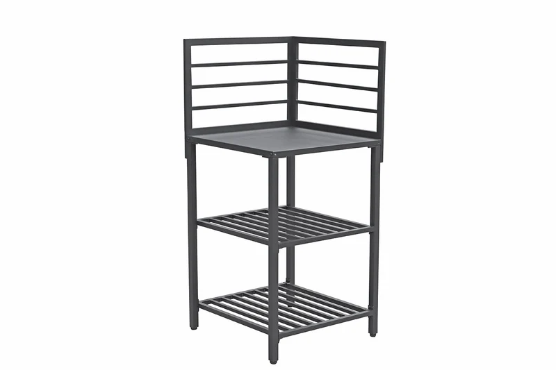 Modulo Componibile Angolare Ompagrill con Piano di Lavoro e Ripiani a Giorno 61,5x61,5x130 cm in Alluminio Verniciato Nero