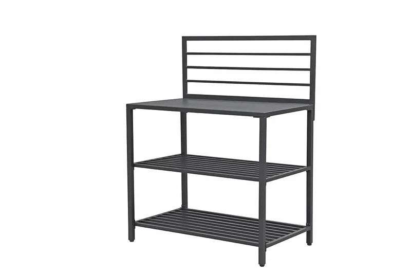 Modulo Componibile Ompagrill con Piano di Lavoro e Ripiani a Giorno 100x61,5x130 cm in Alluminio Verniciato Nero
