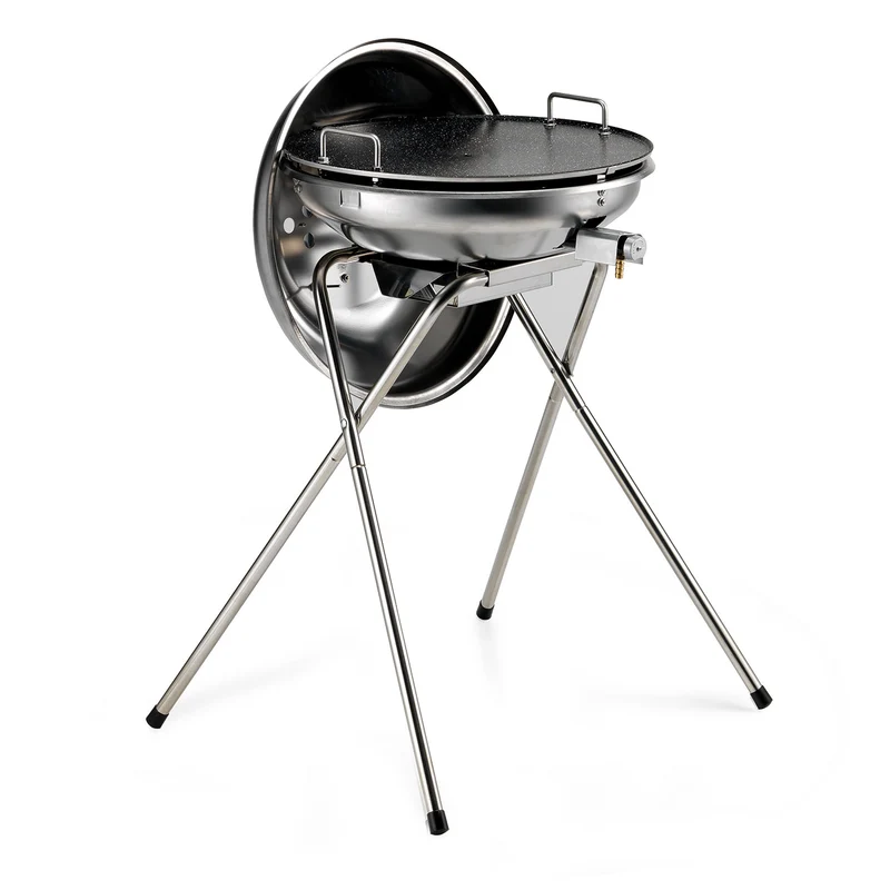 Barbecue a Gas con Cover Ompagrill Alueco 4776 Inox con Piastra in Alluminio Teflonato Ø47 cm Alimentazione GPL e Metano Struttura in Acciaio Inox