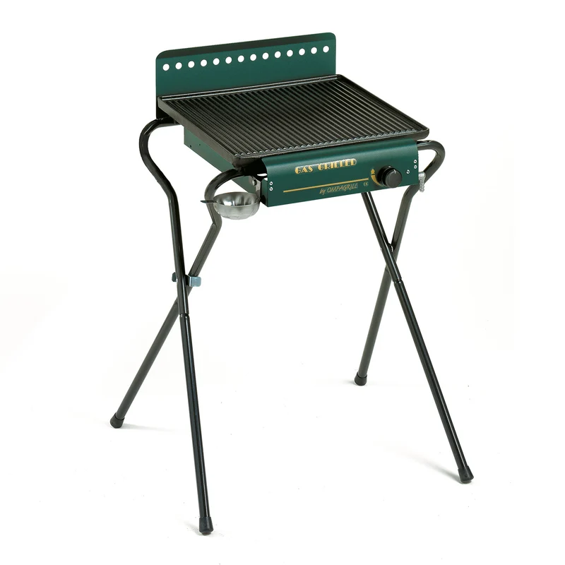 Piastra di Cottura GAS 4043 GHIV Ompagrill in Ghisa Vetrificata 40x43 cm Alimentazione a Gas Struttura Pieghevole in Acciaio Verde
