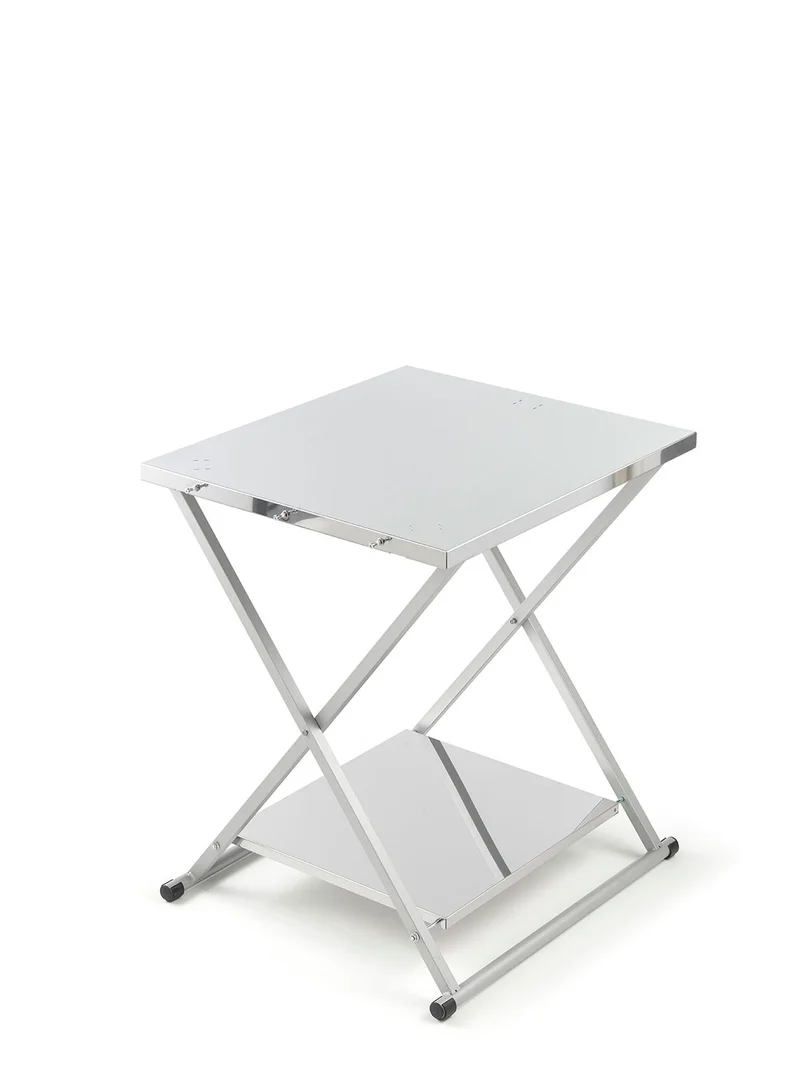 Tavolo Pieghevole Ompagrill con Piano di Lavoro in Acciaio Inox 70x78x90 cm Ganci Porta Utensili per Barbecue e Ripiano Inferiore