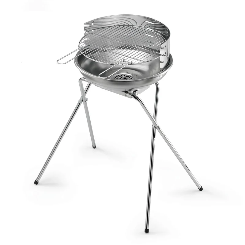 Barbecue a Carbone 480 Pro Inox Ompagrill Griglia di Cottura Ø44 cm Gambe a Cavalletto In Acciaio Inox